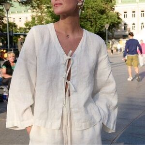 NWT White Linen Tie Top